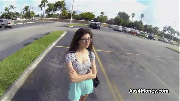 Lovely brunette teen blows outdoors and fucks indoors for money