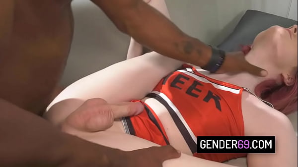 Hot TS cheerleader Jean Hollywood in hard interracial anal pounding  