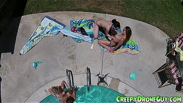 Chicks gets filmed by a drone guy