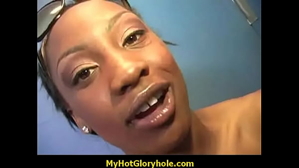 Gloryhole - Ebony sucking a strangers hard cock through the hole in the wall 21