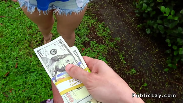 Bubble butt blonde bangs in garage in public