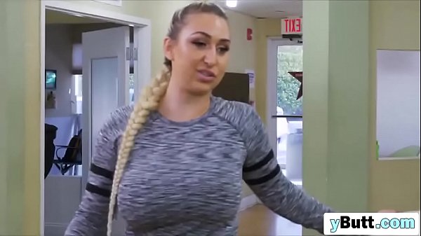 Busty blonde gets black cock in pussy from behind