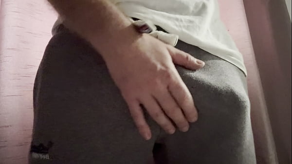 Large UK cock exploding from grey gym joggers 