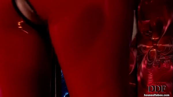 Blonde pole dancing in latex