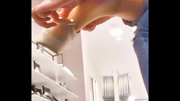 Girl who old sneaker with her sweat feet, the nylon are very wet really sweaty shoe play dipping dangling  