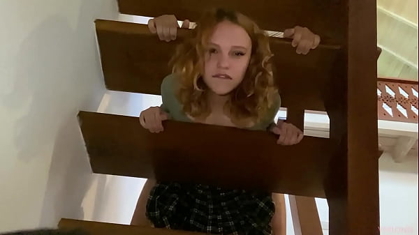 Stepsister got stuck in the stairs without panties