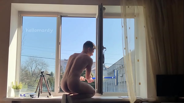 Sexy naked guy washes my window  