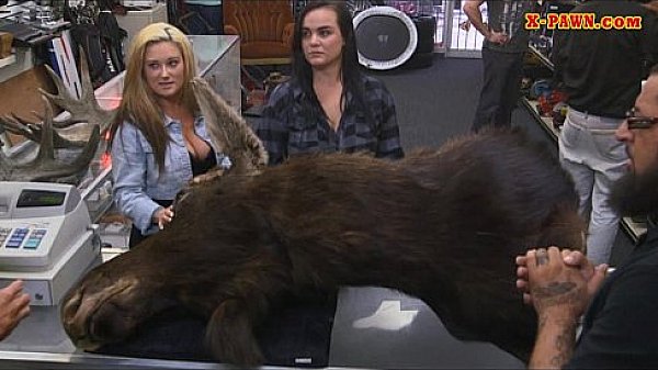 Lesbian couple desperately needs money fuck with pawnkeeper