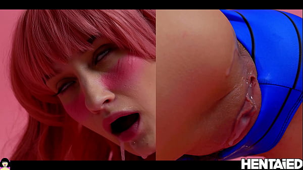 Beautiful young girl with pink hair fuck her wet tight pussy with a big dildo and get a perfect cumshot bukkake with an extreme orgasm