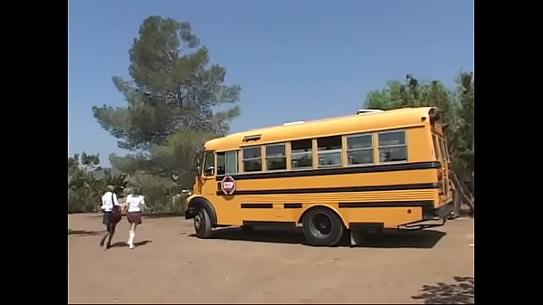 Two naughty s suck the bus driver's hard dick in the back seat