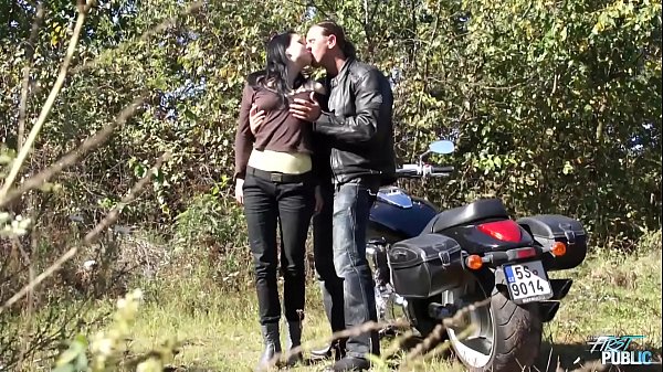 Raw biker drill innocent young babe in public