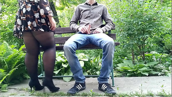 The adventures of a dirty milf in pantyhose in the park on a bench