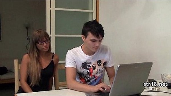 Sexy Teen Rubs While Sucking Cock