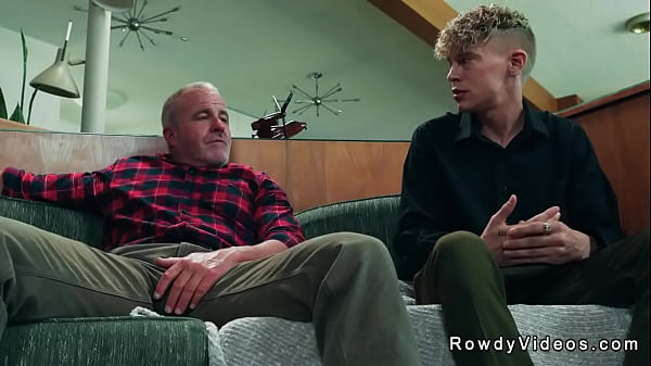 Old stepbrother Dale Savage pulls out big dick and makes young gay Harley Xavier suck it then bends him over counter and rims and anal fucks