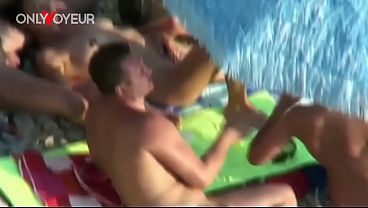 Beach Voyeur. Hardcore group sex in a beach swingers camp