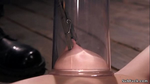 Hairy pussy Maya Kendrick tied up to wooden beam gets zippered then in hogtie suspension vibed and tits tormented by her experienced master  