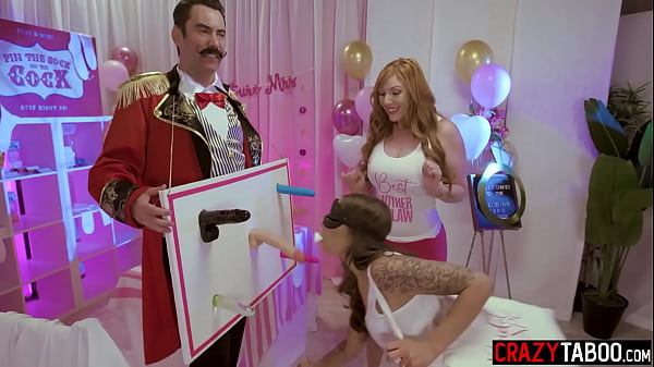 Lauren Phillips and hot teen bride April Olsen sucked big hard cock and enjoyed rough threesome pussy fucking after guy enjoyed double blowjob