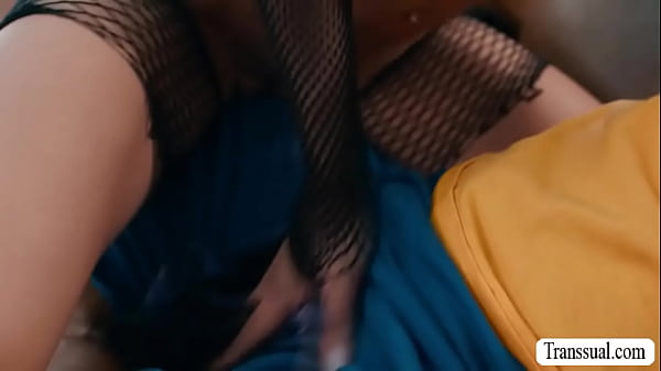 I caught my MILF stepmom getting licked by her shemale friend in her room.They caught me watching them