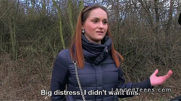 Redhead teen flashing big tits to stranger in his car