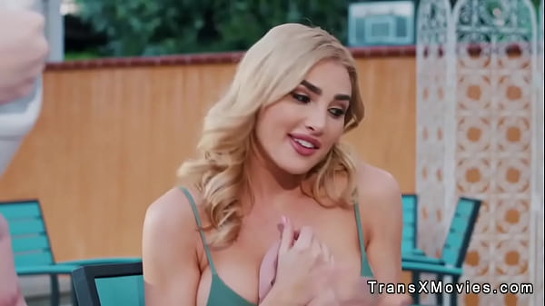 Shemale girlfriends Jean Hollywood and Shiri Allwood visit masseuse Kenzie Anne in massage parlor in resort and there have threesome sex action