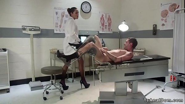 Gorgeous brunette shemale doctor anal fucks dude 