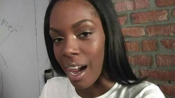 Ebony Hottie Milking Cocks in the Gloryhole 4  