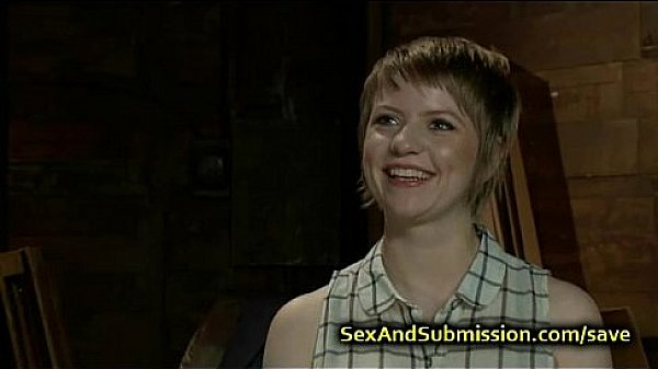 Bound suspended babe on her knees fucked