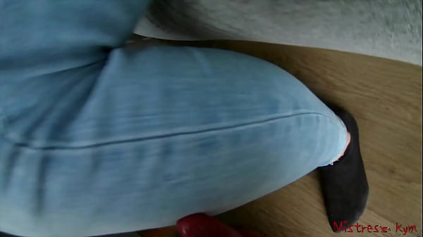 Domme has her sub worshipping her black socks (POV)