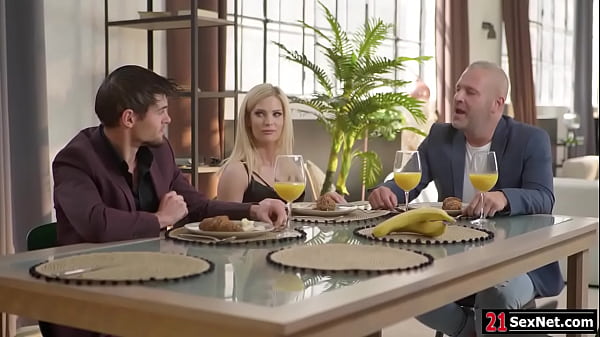 Petite secretary is giving her office mate blowjob.Her boss catches them and joins for a threesome.She gives them blowjob then gets double penetrated. 