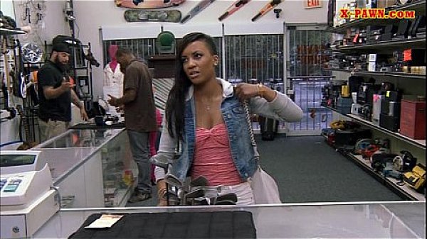 Curvy ebony pounded at the pawnshop for the golf clubs