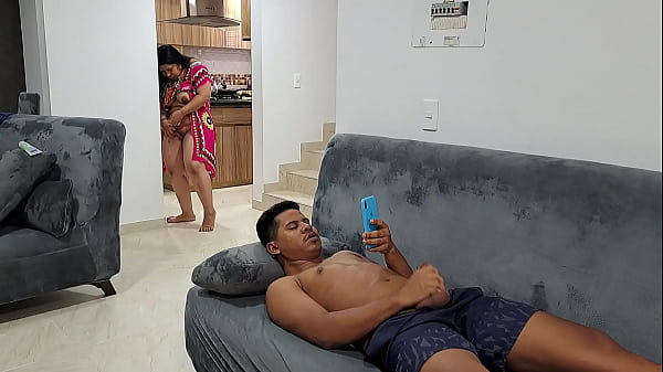 My stepmother surprises me masturbating my dick and wants to fuck