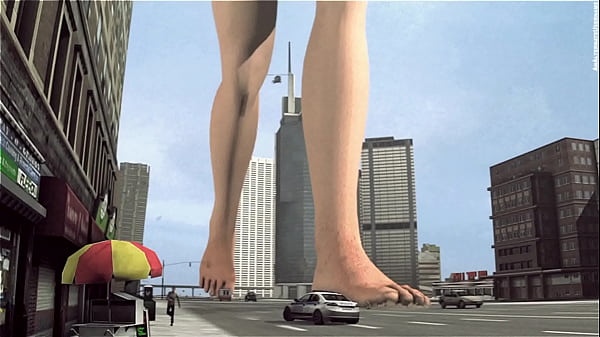 bikini giant lady crossing town  