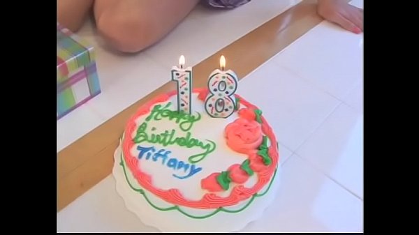 Cute brunette teen got special present on her 18th anniversary from coule of well hung fellows