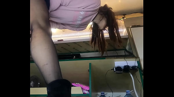 Tracy Weird showing her pearl panties while working 3