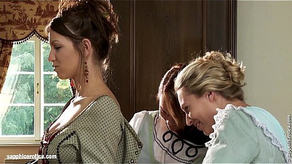 Three lesbos enjoy old costumes