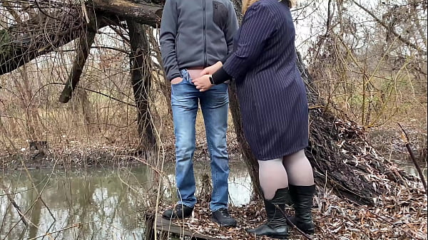 Fat mother in law in boots holds my cock while I pee  