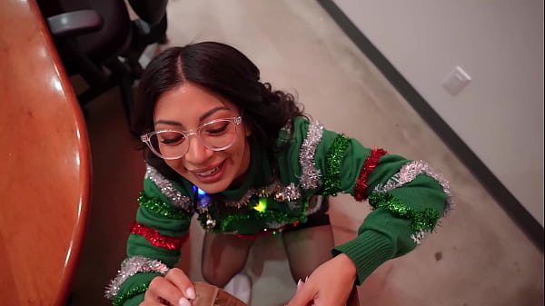 My slutty coworker sucked my cock at the office Christmas party - Cami Strella