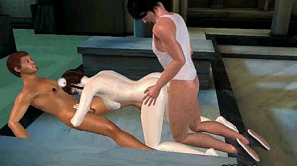 Cute 3D cartoon bruentte babe getting double teamed  