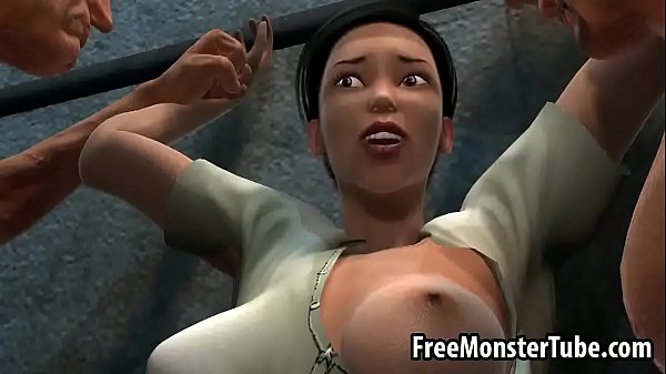 3D cartoon Supergirl getting double teamed outdoors