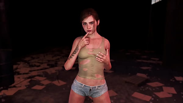 Young fit Ellie posing alone in ripped clothe in destroyed factory