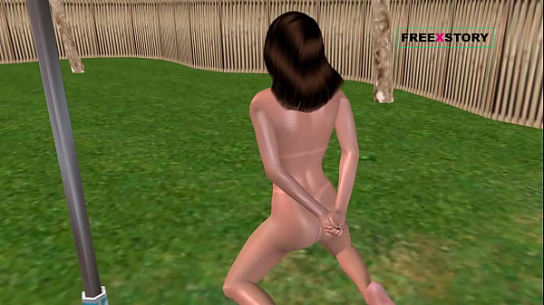 An animated 3D cartoon porn video of a cute girl masturbating using carrot.