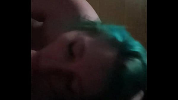 Blue haired Chubby girl gives head  