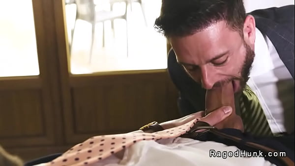 Huge dick mogul Zac Johnson laying on the table and getting blowjob from real estate agent Manuel Reyes then anal fucking him at empty property 