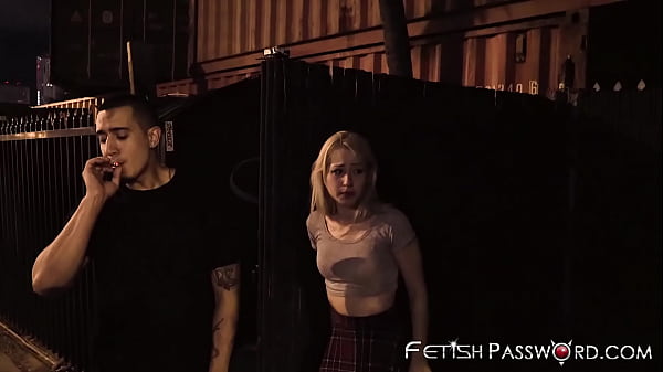 Young babe gagged and fucked outdoors