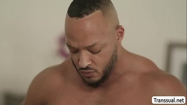 Stepbro goes to the room of his Trans stepsister and lets her throat his big black cock passionately.In return,he bareback fucks her ass.