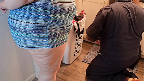 Plumber got distracted by dirty panty in in bathroom and started sniffing it, and was taught a lesson