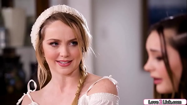 Petite brunette interviews a busty blonde lesbian and comes out to her.The blonde flirts with her and they kiss.She licks her pussy and facesits her  