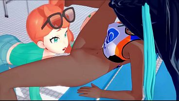 Gym leader Nessa gets fucked by Sonia in the locker room.