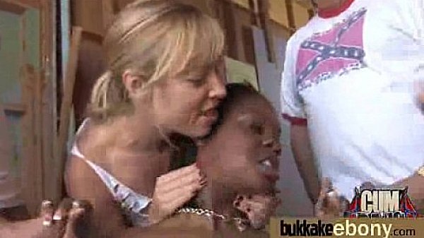 Huge cocks cover their black face in cum 12