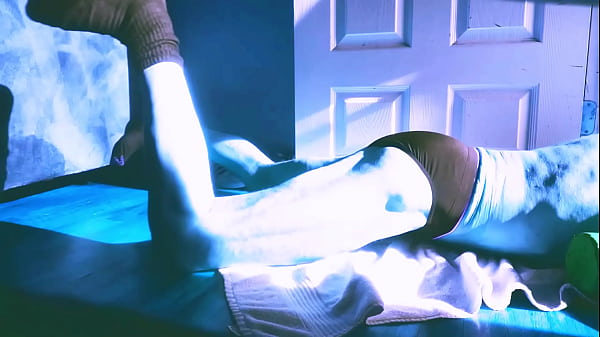 Sped up Stretching on Floor with roller and briefs for some Sun and Relief in Winter December 2021  